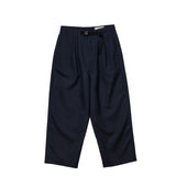 Dark blue pants with a belt on a white background