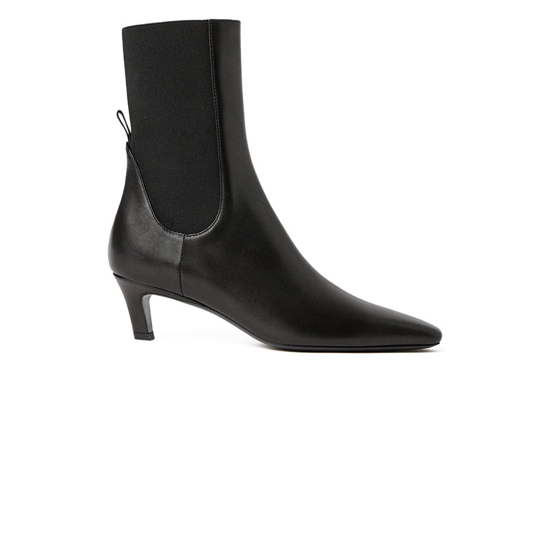 TOTEME THE MID HEEL LEATHER BOOT, Black