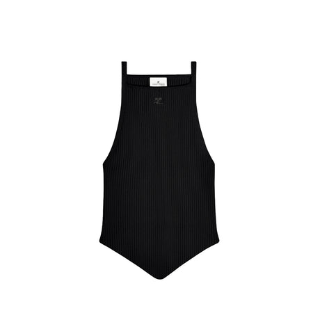 courrèges SIGNATURE POINTY RIB KNIT TOP, Black - Image 1