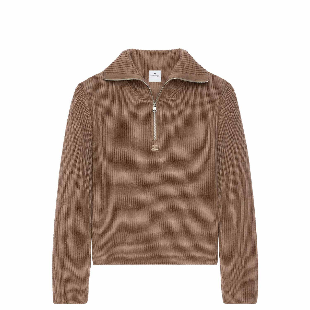 courrèges RIBBED WOOL TRUCKER SWEATER, Mocha