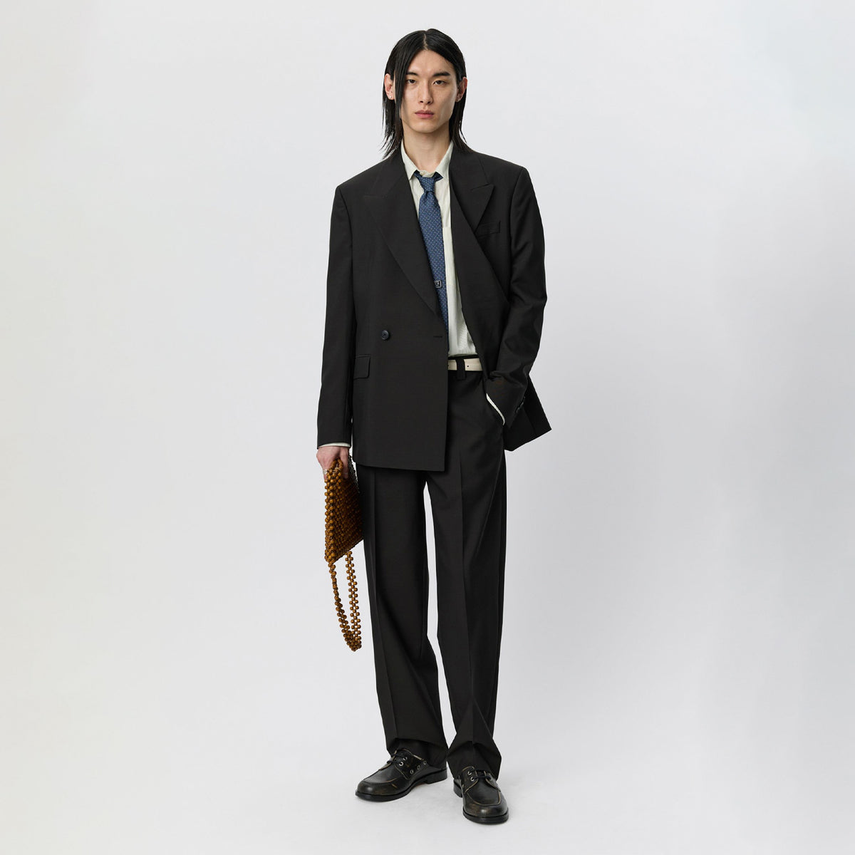 mfpen DOUBLE BREASTED BLAZER, Dark Brown Dry Wool