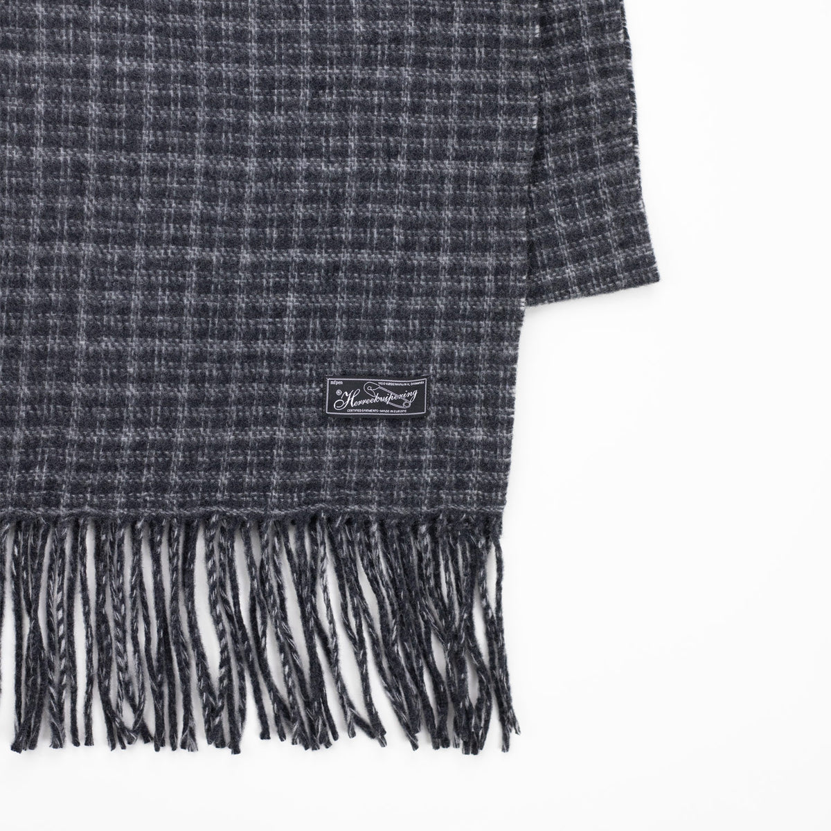 mfpen FACADE FRINGE SCARF, Charcoal Fence Check
