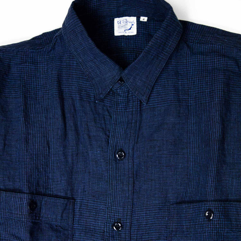 orSlow INDIGO LINEN WORK SHIRT, Indigo Check
